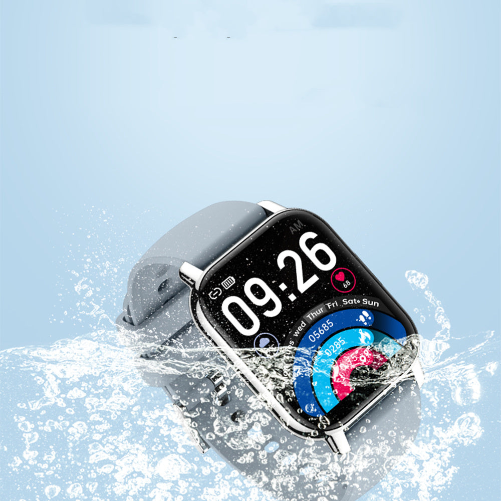 Smart watch with Bluetooth call, heart rate, and blood pressure features, waterproof design, floating in water, 1.85-inch screen.